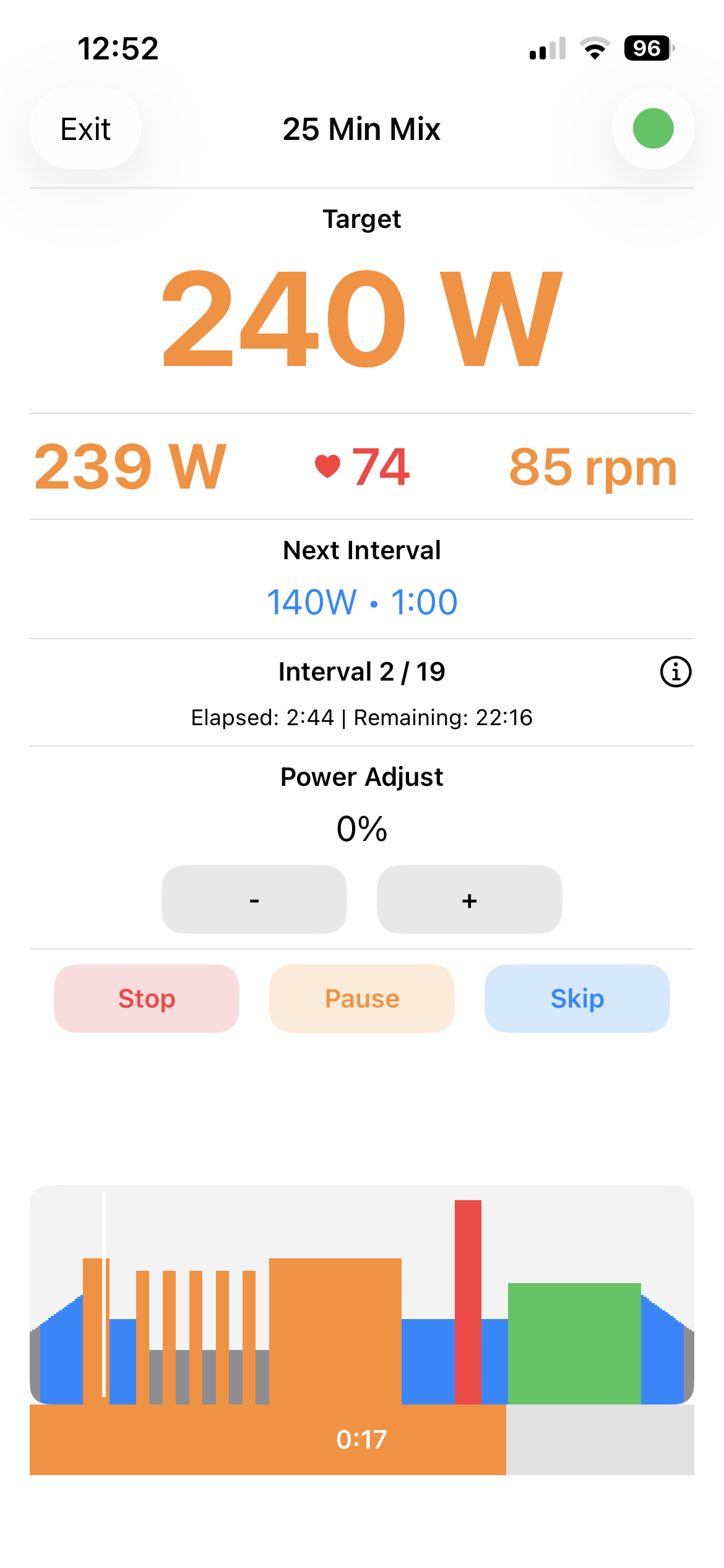 RideERG Workout Screen